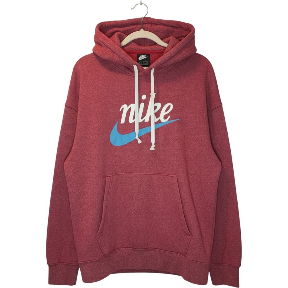 Nike Mens Large Nike Red Heather Logo Pullover Hoodie Blue Swoosh Retro Look